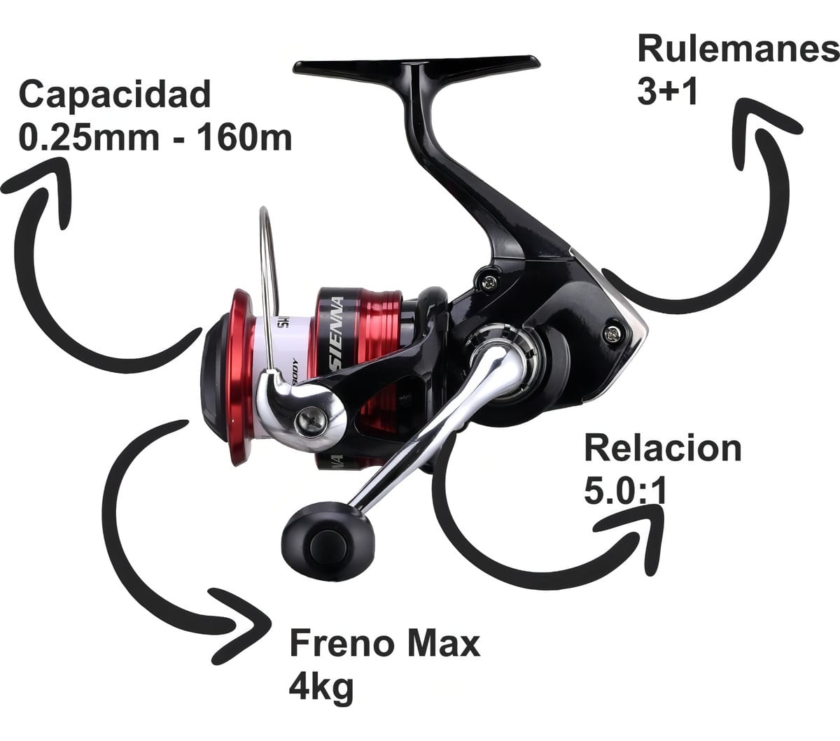 Reel Frontal Shimano Sienna Fg Sn2500fg Derecho/izquierdo Color Negro