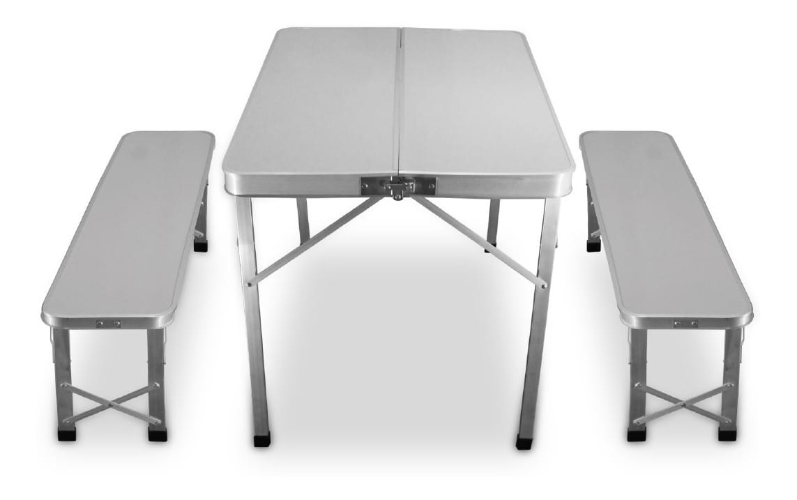 Mesa Spinit Camping Aluminio 90x67x70 Cm Con 2 Bancos Resite