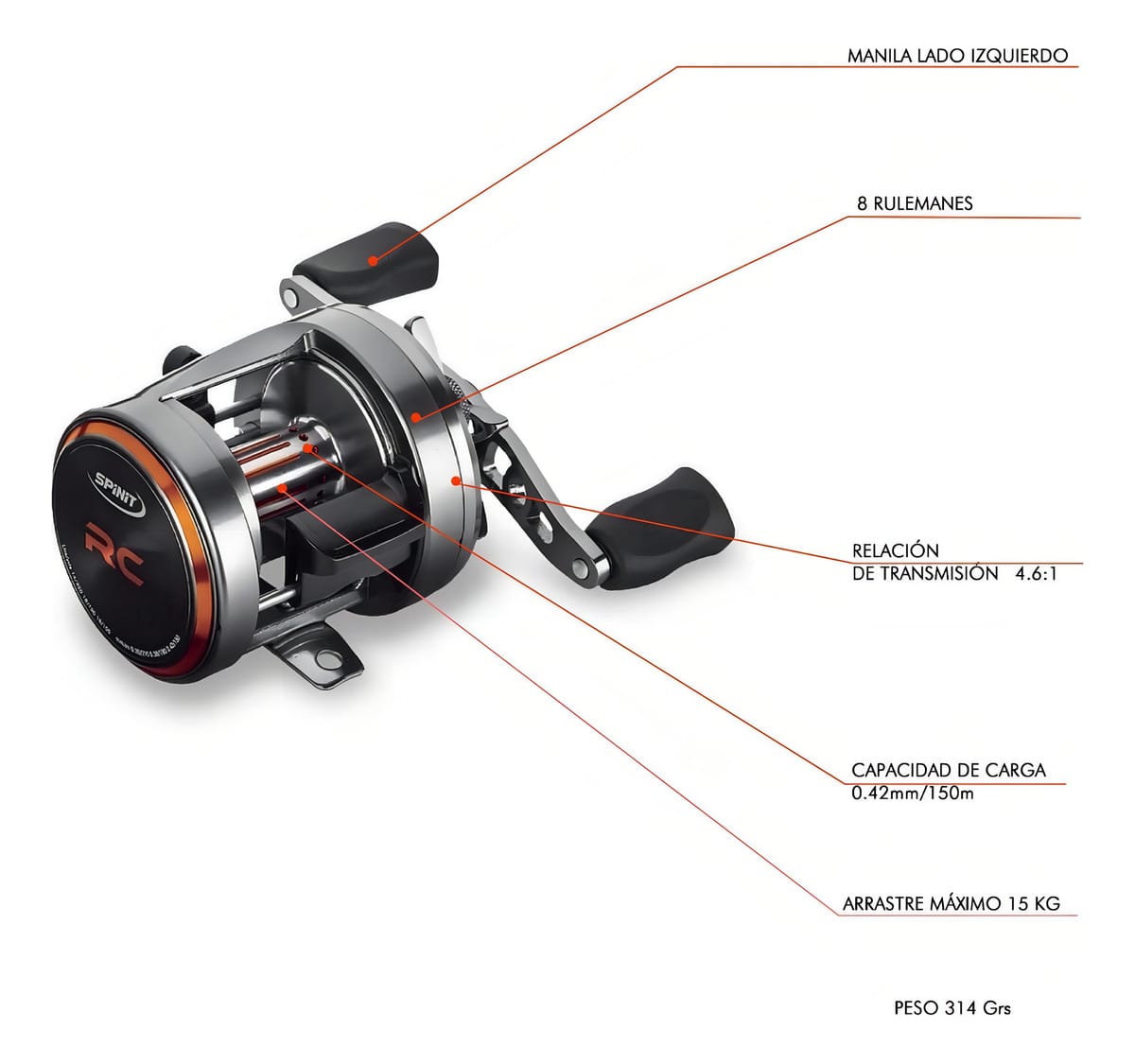 Reel Rotativo Spinit Rc 3500 Izquierdo Color Gris
