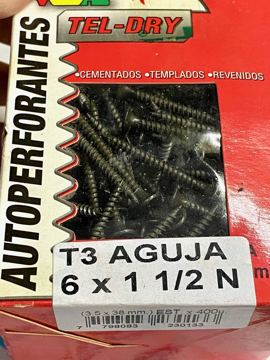Tornillo Autoperforante Tel T3 Aguja 6x1 1/2 X400 Un 3,5x38