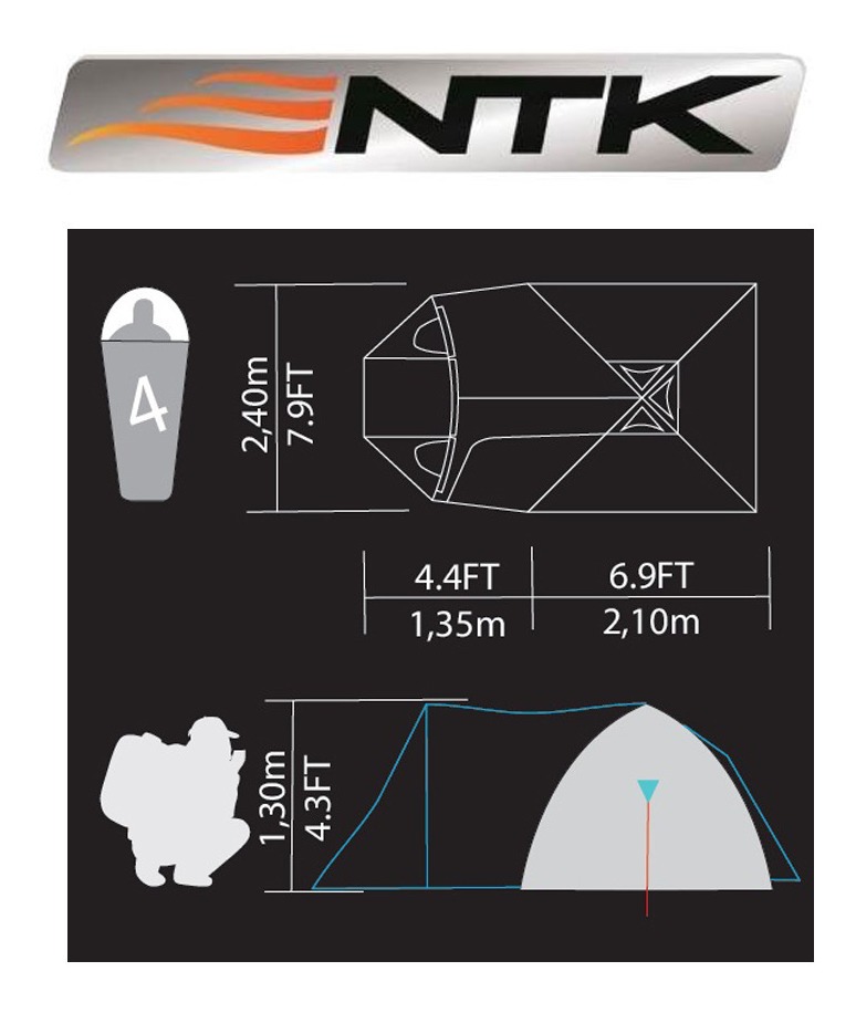 Carpa Ntk Patagonia Para 4 Personas Azul/celeste