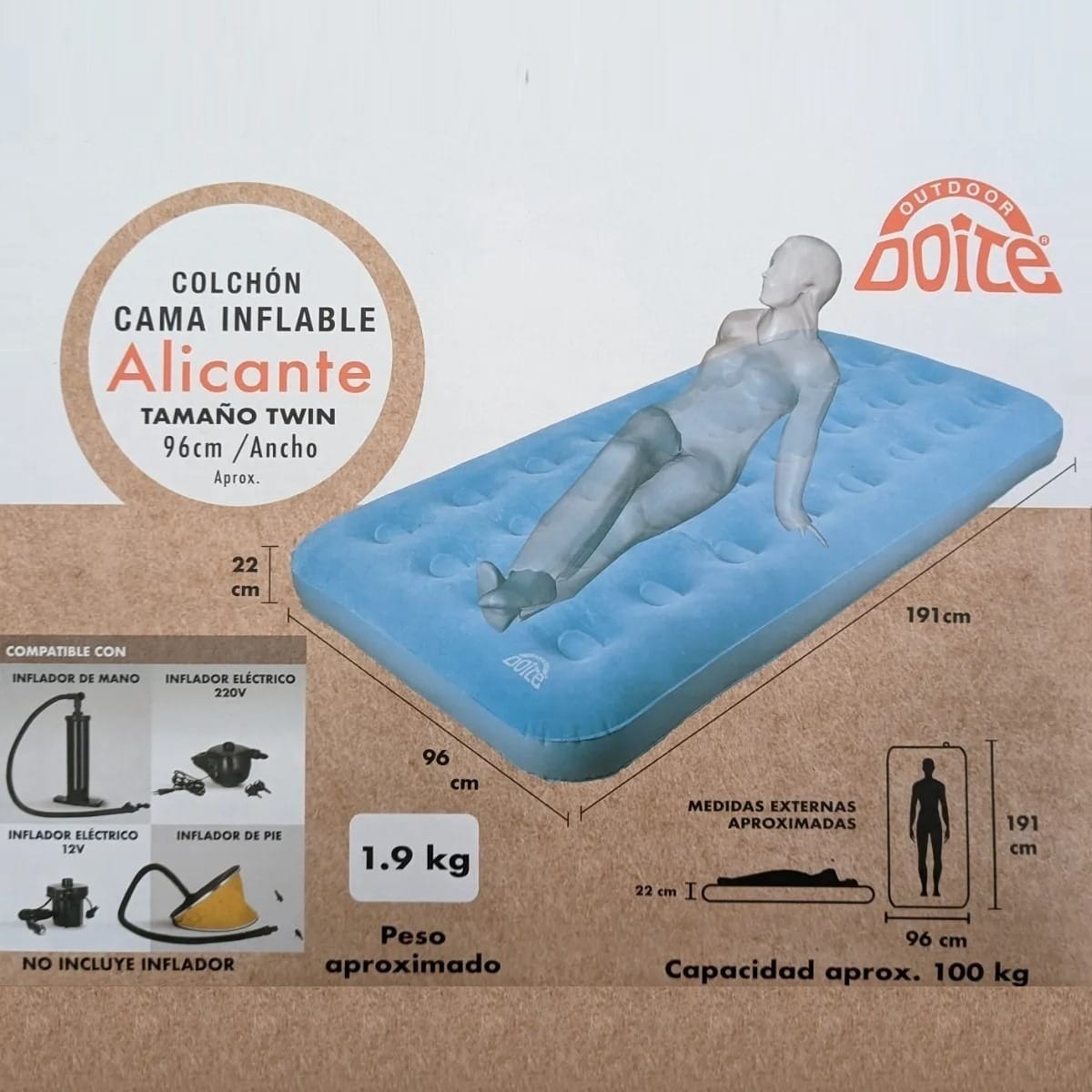 Colchón Inflable Doite Modelo Alicante Twin 99cm Camping