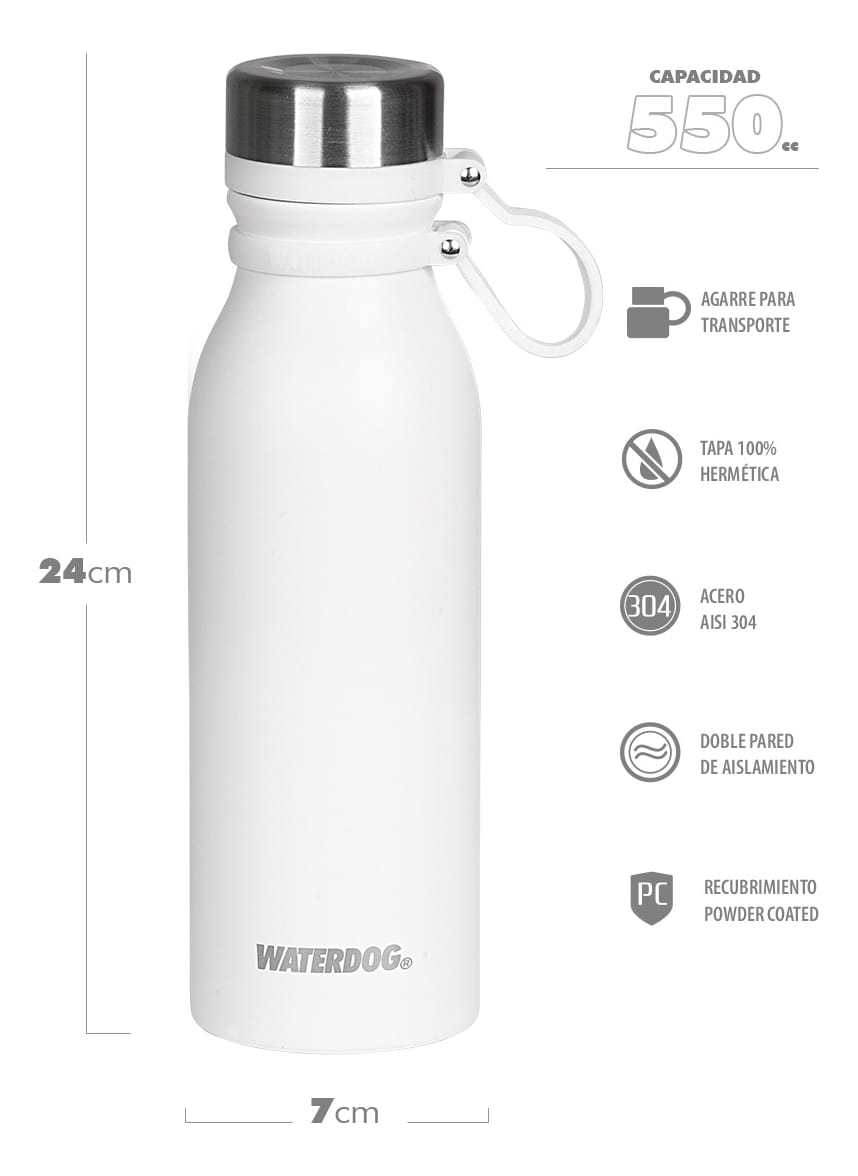 Botella Térmica Waterdog Buho 600ml Frio Calor Hermetica Color Blanco