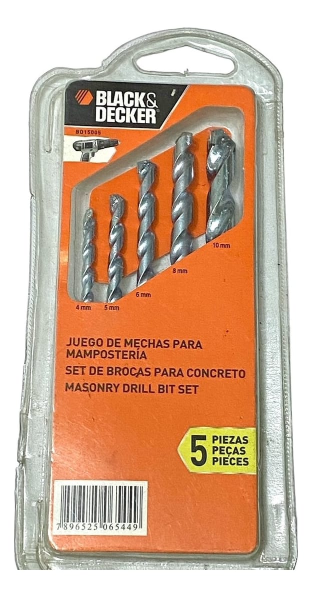 Set De 5 Mechas Black&decker Widia 4 5 6 8 10 Mm Mamposteria