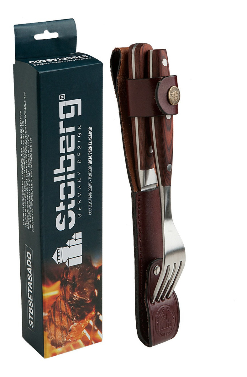 Set Cuchillo Y Tenedor Stolberg Acero Inox. Mgo.madera Funda