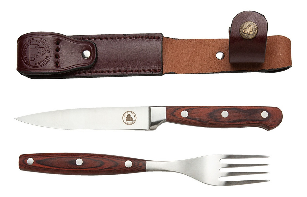 Set Cuchillo Y Tenedor Stolberg Acero Inox. Mgo.madera Funda