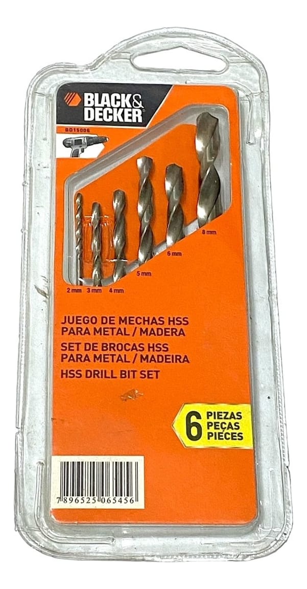 Set De 6 Mechas Black&decker Hss Metal Madera 2 3 4 5 6 8 Mm