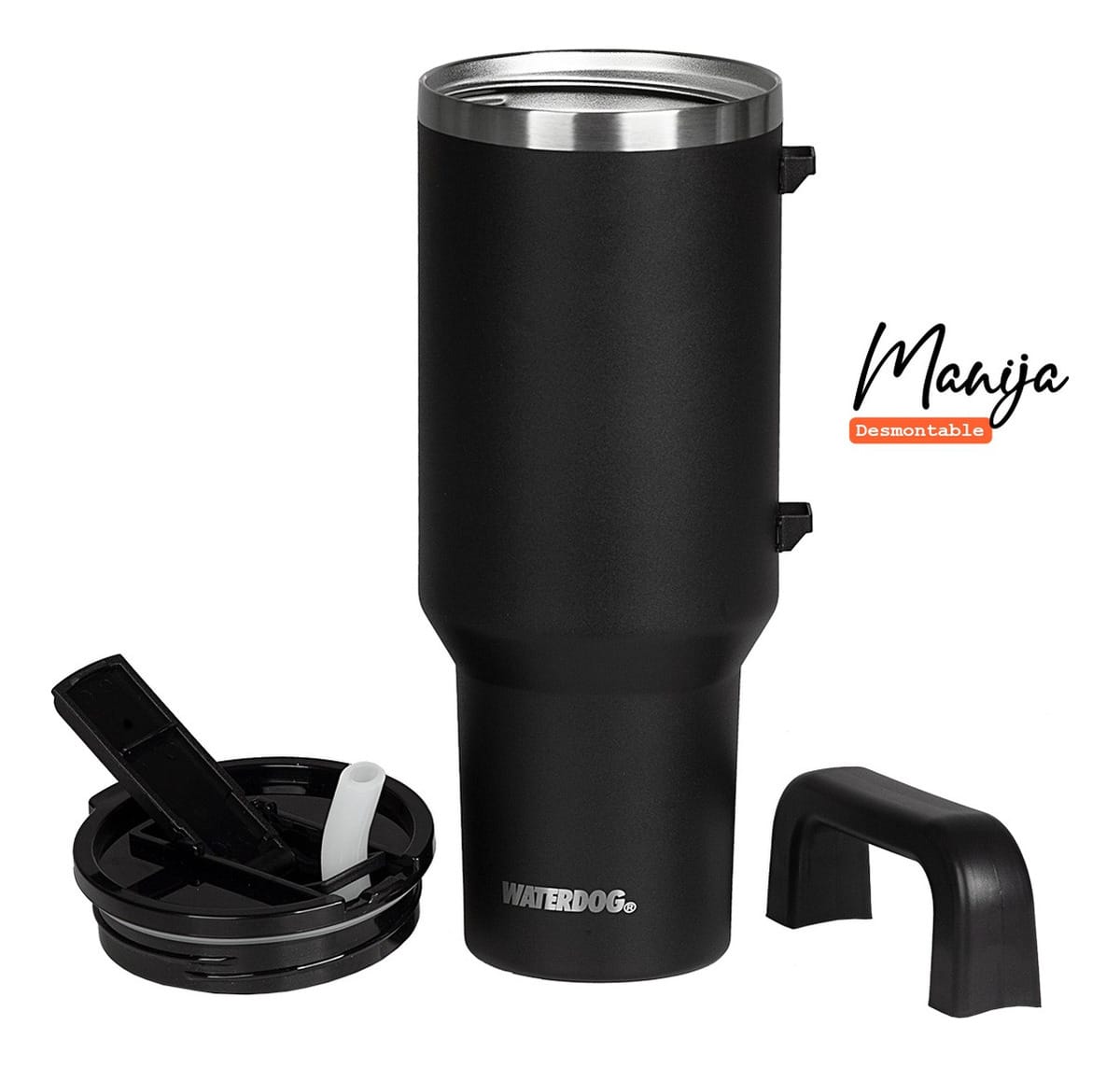 Vaso Térmico Waterdog Cold 1200ml Apto Frio Tapa Hermética Sorbete Color Negro Liso