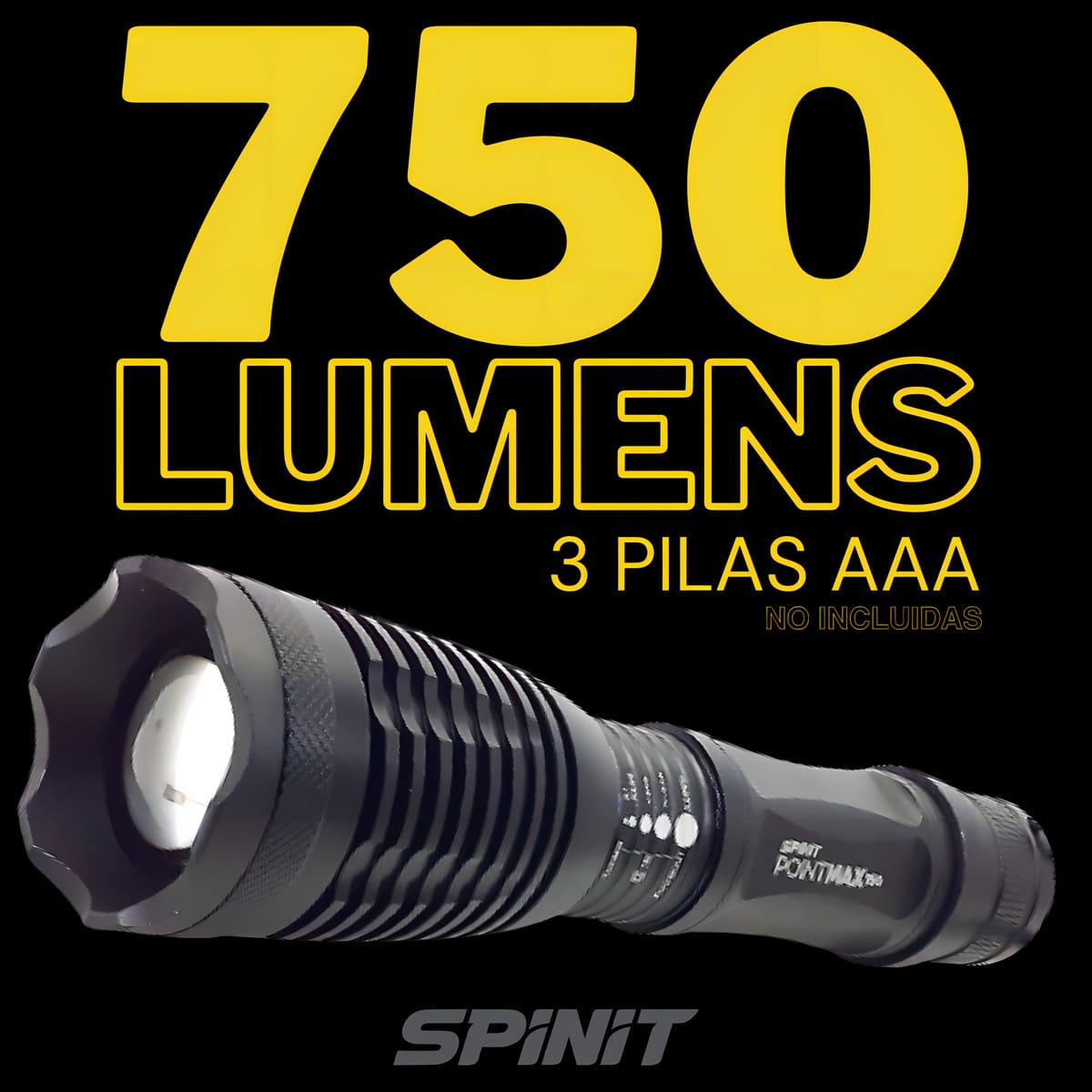 Linterna Tactica Led Spinit Pointmax 750 Lumens Zoom X2000 Color De La Linterna Negro Color De La Luz Blanco