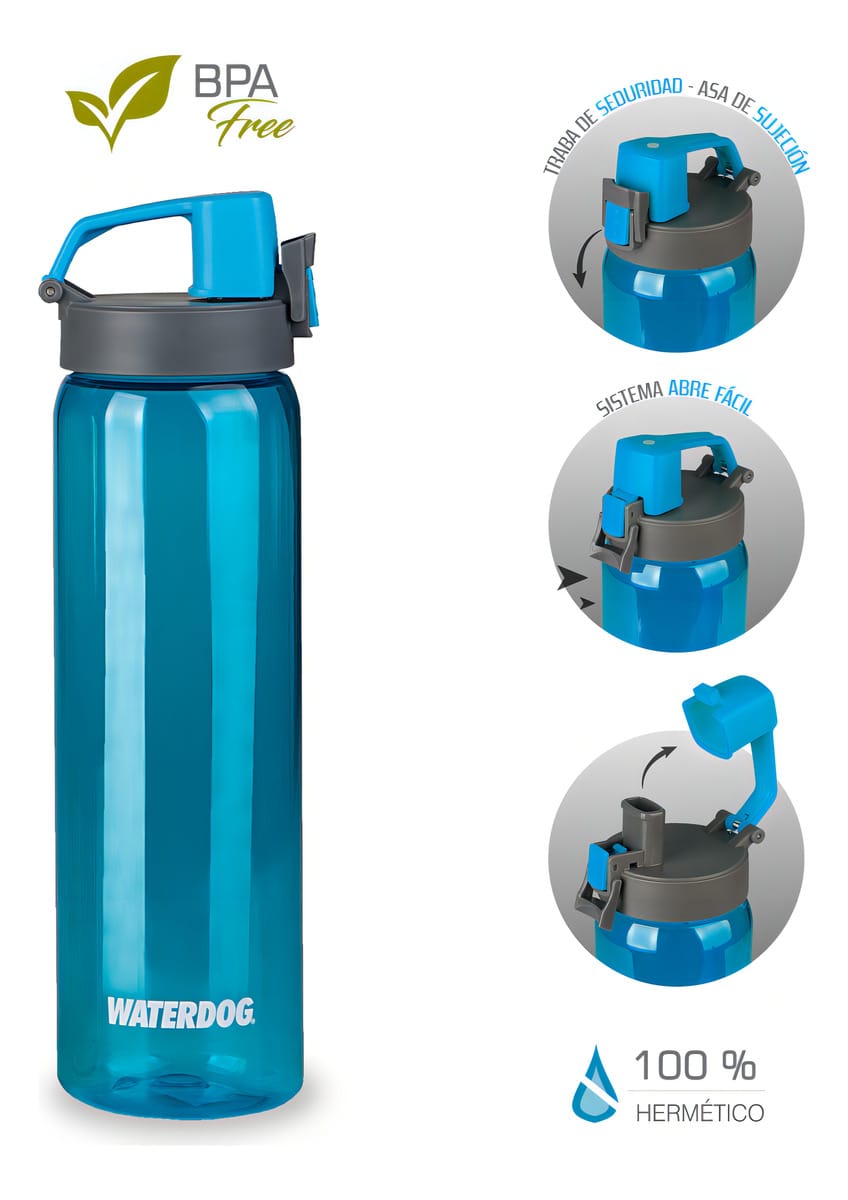 Botella Deportiva Waterdog Tritan 800ml Azul Pb2080lb