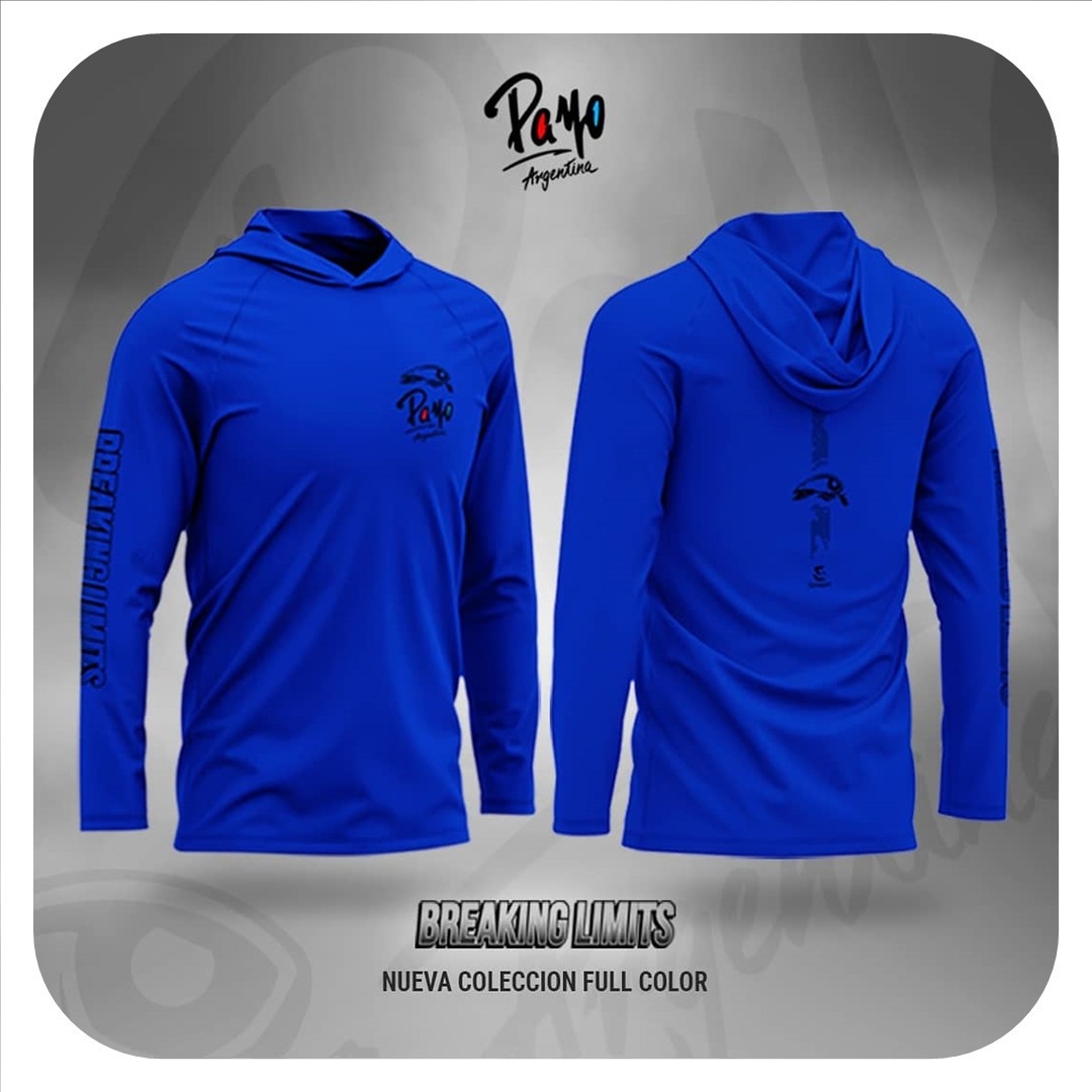 Remera Payo Full Color C/ Capucha Protec Uv Secado Rapido Az