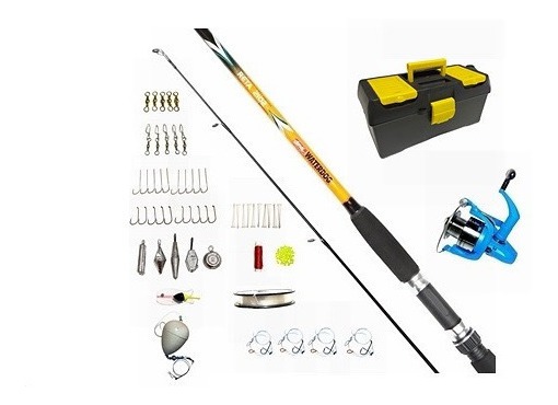 Combo Caña+caja Con Accesorios+reel Kit Variada Río Laguna