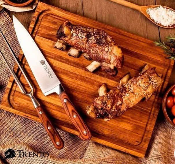 Set Asado Trento Juego 3 Pz Cuchillo Chaira Trinche Gourmet