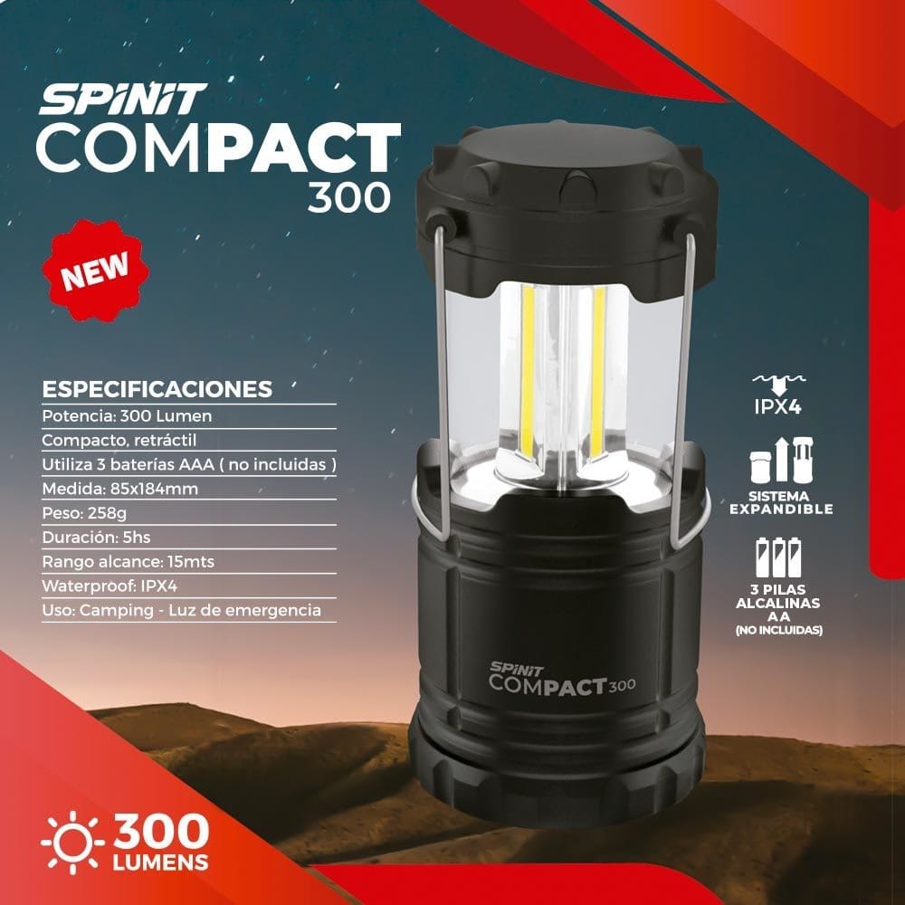 Farol Spinit Compact 300 Lumens Luz Emergencia Camping Color Negro