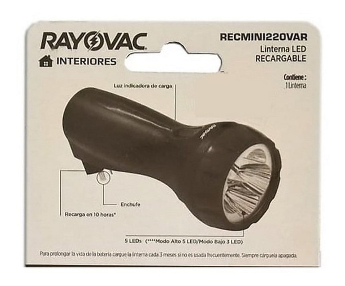 Linterna Led Recargable 5 Led Rayovac Enchufable Camping