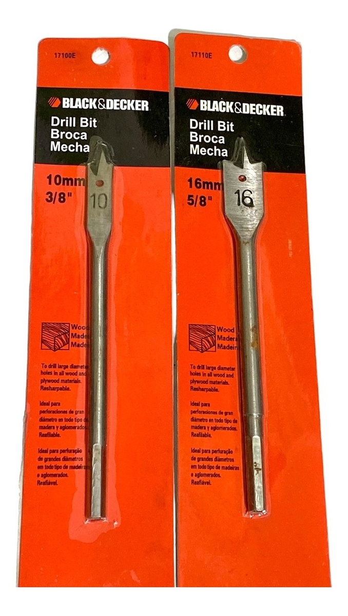 Set Mechas Brocas Paleta Punta Centro Madera 10 Y 16 Mm B&d