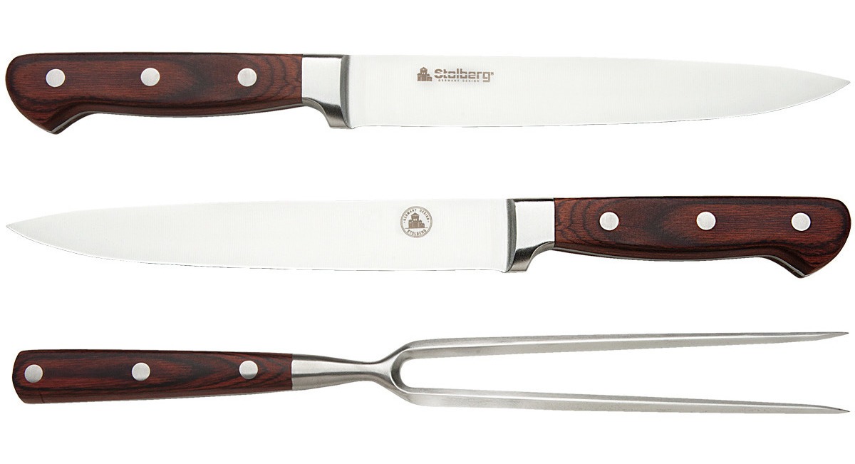Cuchillo Y Trinche P/asado Stolberg Acero Inox. Mgo. Madera