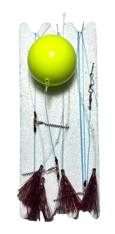 Linea De Pesca Lisa Aerea Boya 40 Mm 4 Anzuelos C/flash