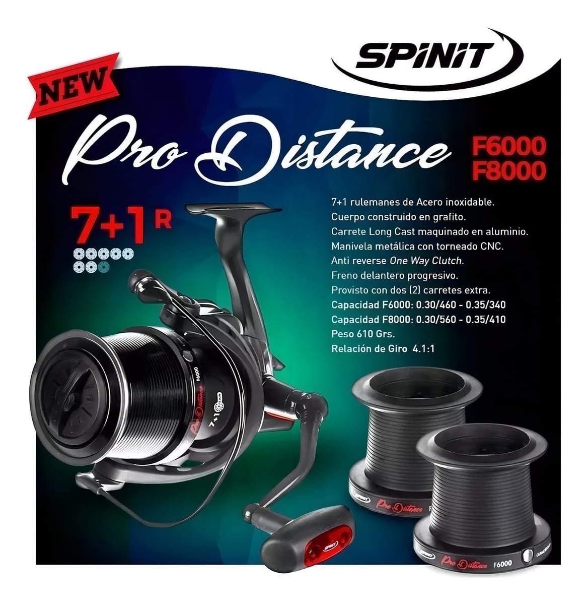 Reel Frontal Spinit Pro Distance F8000 Derecho/izquierdo Color Negro