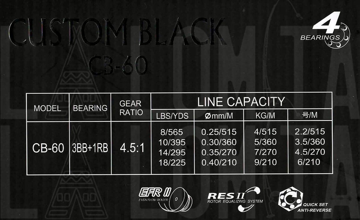 Reel Frontal Okuma Custom Black 60 4 Rulemanes Pesca Lance
