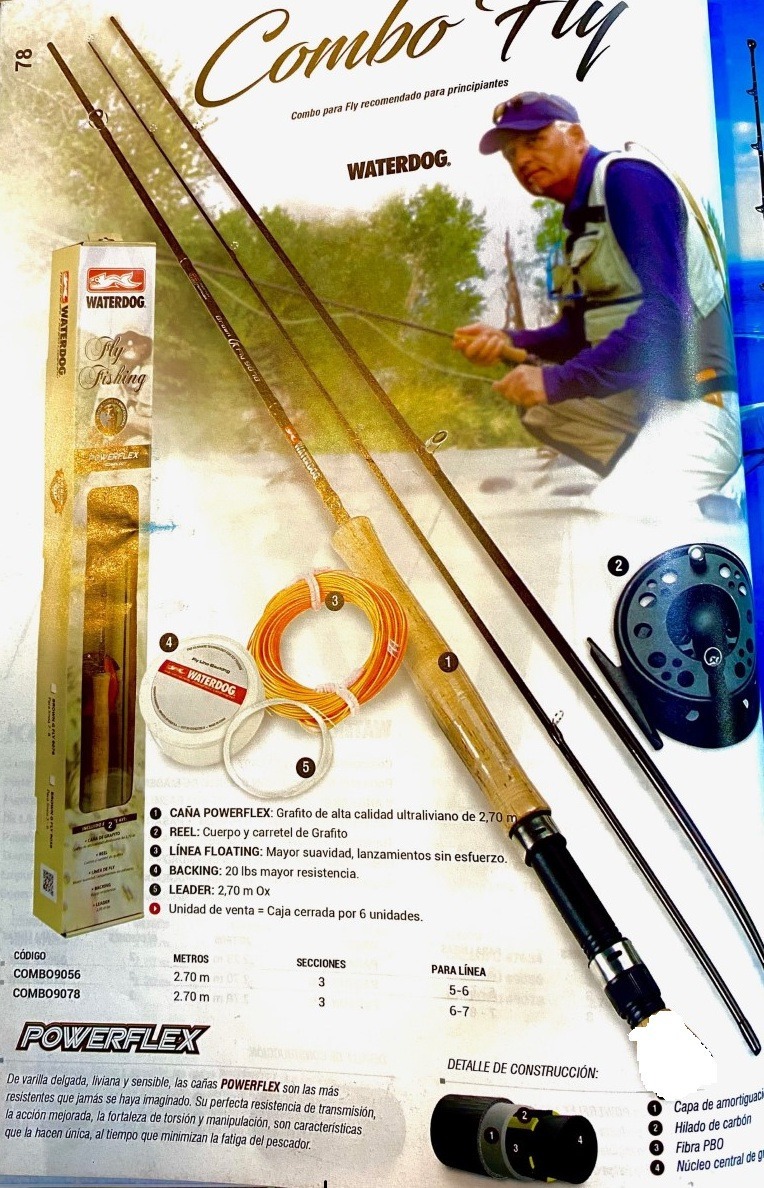 Combo Mosca Waterdog Grafito Fly Fishing 5-6 Lista Para Usar