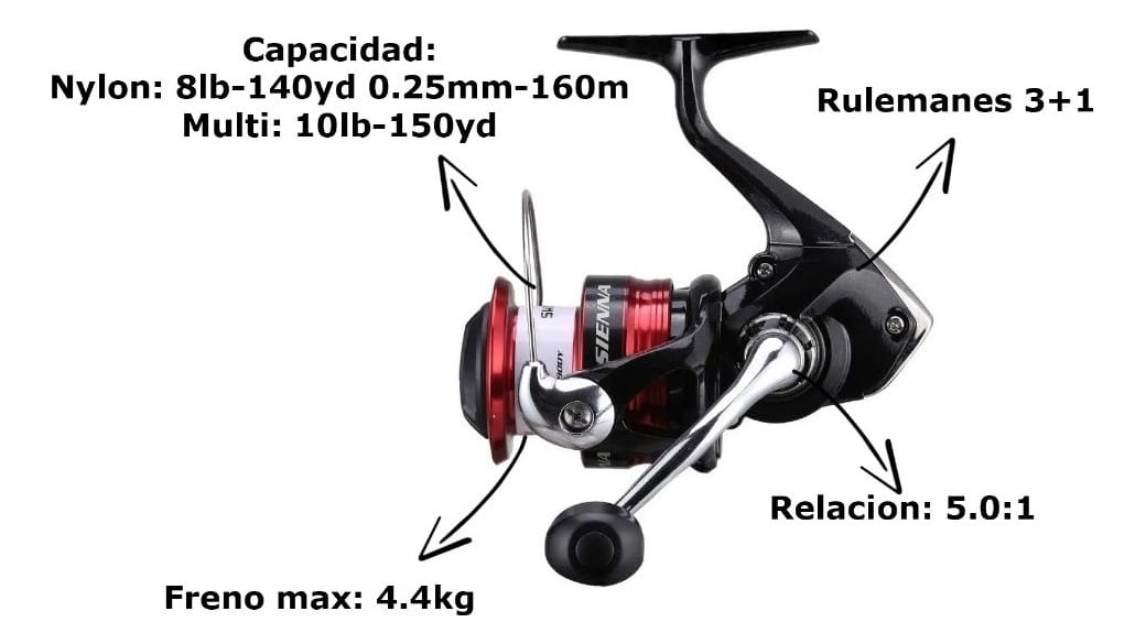 Reel Frontal Shimano Sienna Fg Sn2500fg Derecho/izquierdo Color Negro