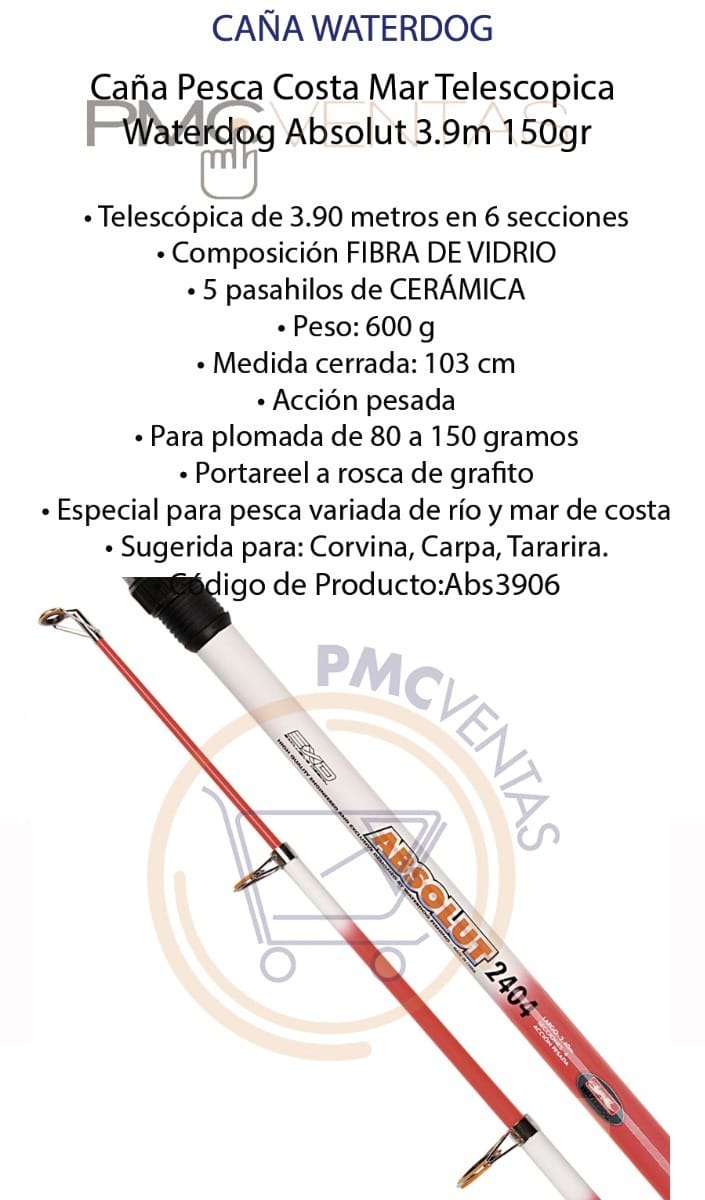 Caña Pesca Costa Mar Telescopica Waterdog Absolut 3.9m 150gr