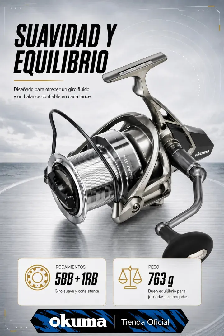 Reel Okuma Frontal Surf 8k 6 Rulemanes Carrete Aluminio 18kg Lanzamiento