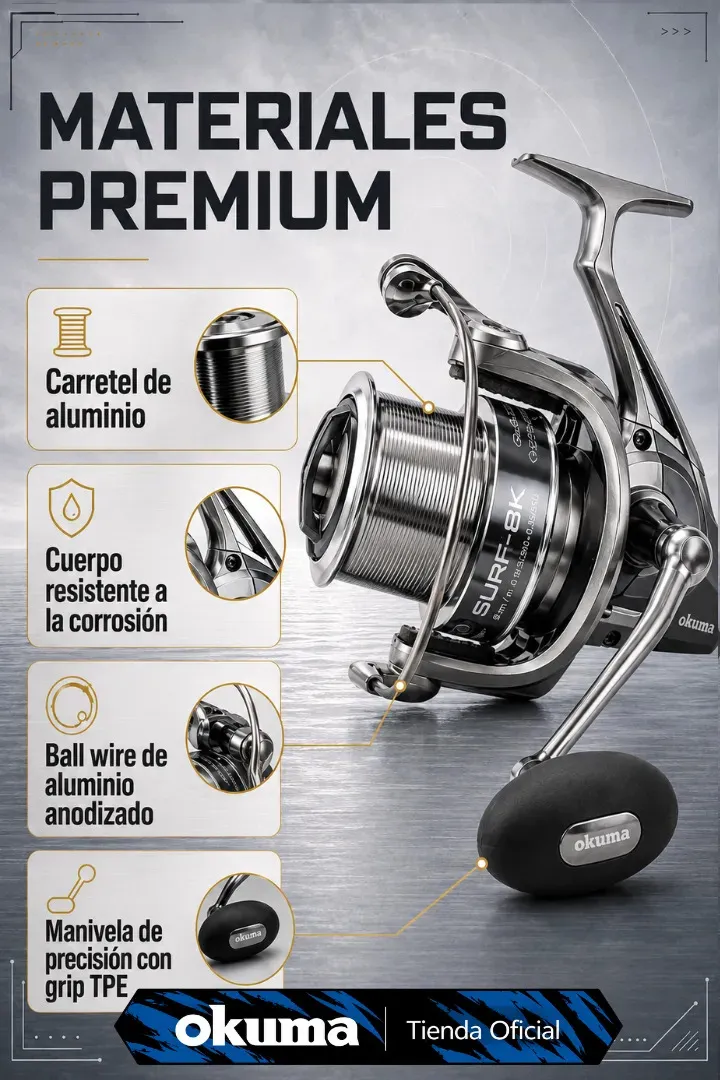 Reel Okuma Frontal Surf 8k 6 Rulemanes Carrete Aluminio 18kg Lanzamiento