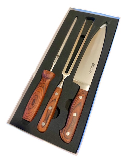 Set Asado Trento Juego 3 Piezas Cuchillo Chaira Trinche Gourmet