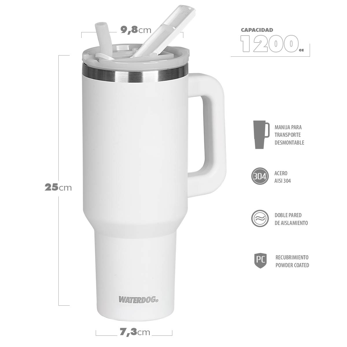 Vaso Térmico Waterdog Cold 1200ml Tapa Hermética Sorbete