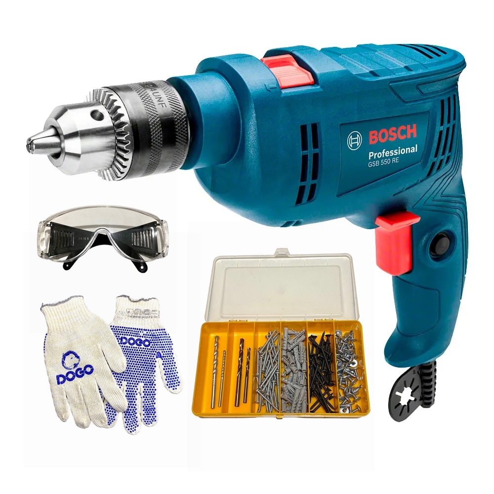 Taladro Percutor Bosch Gsb 550 Re 550w 220v + Accesorios