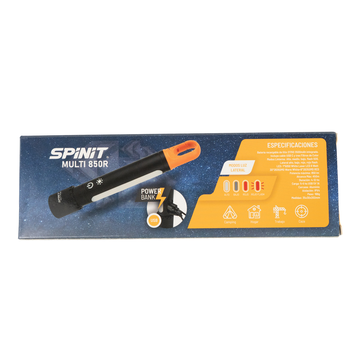 185073 LINTERNA SPINIT MULTI 850R RECARGABLE 09 Linterna Led Spinit Multi 850 Lm Recargable Usb 9 Modos Zoom y Filtros