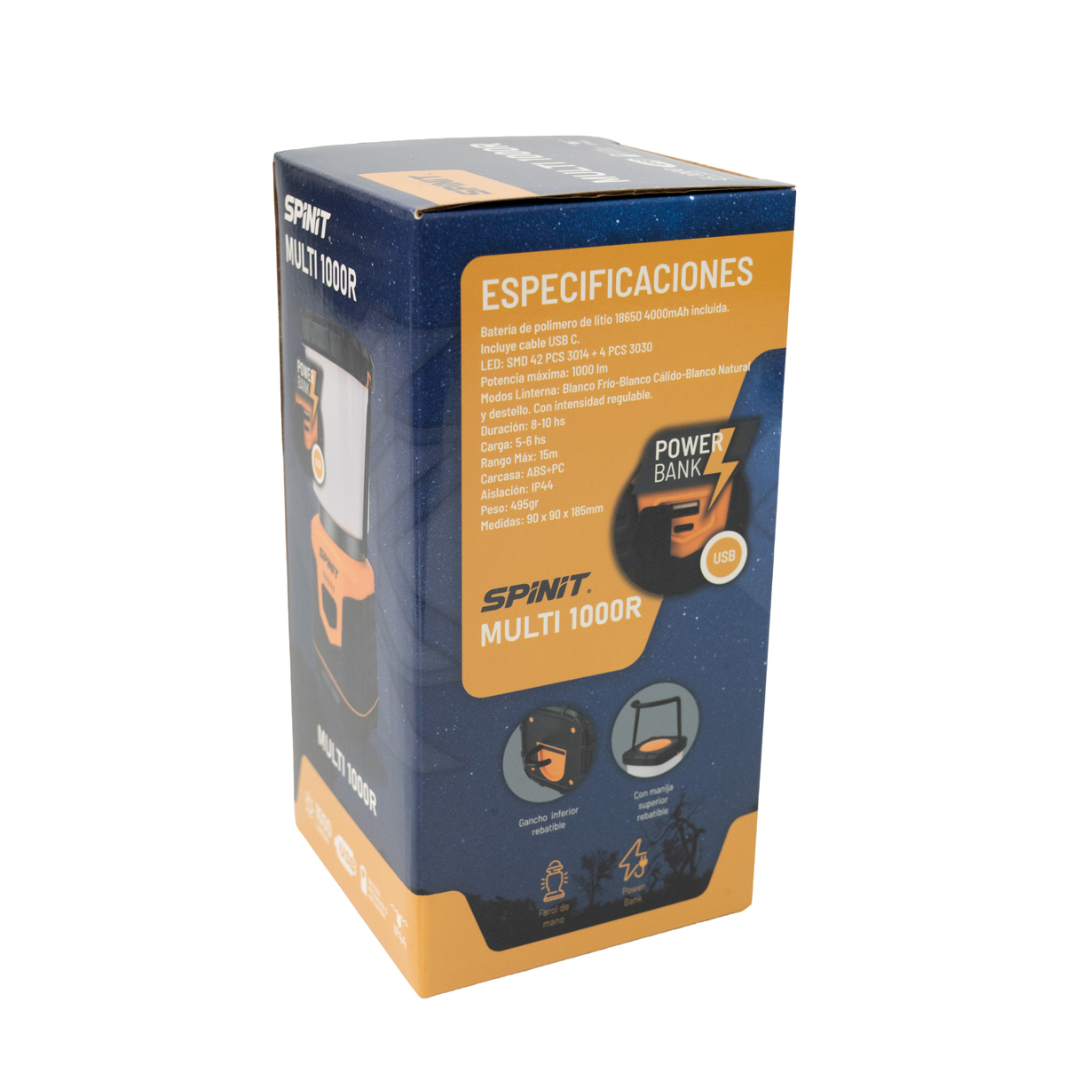 Farol Portatil Spinit Multi 1000r Recargable Usb Power Bank 1000 lm