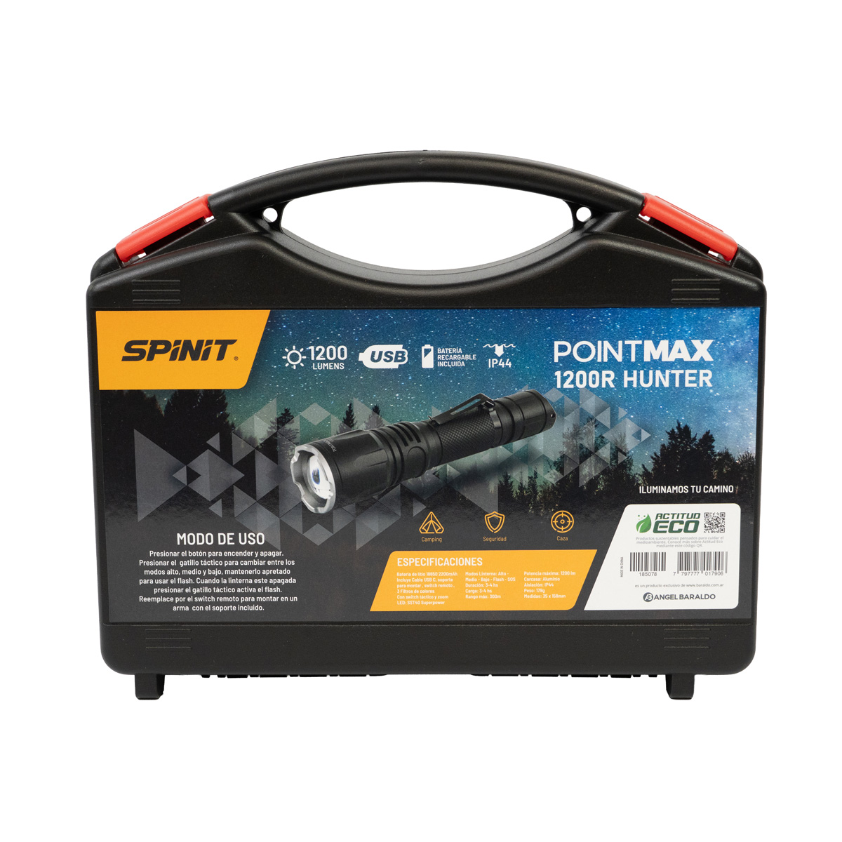 185078 LINTERNA SPINIT POINTMAX 1200R HUNTER-08 Linterna Spinit Pointmax 1200r Hunter Recargable Usb Alcanza a 300m 1200 lm