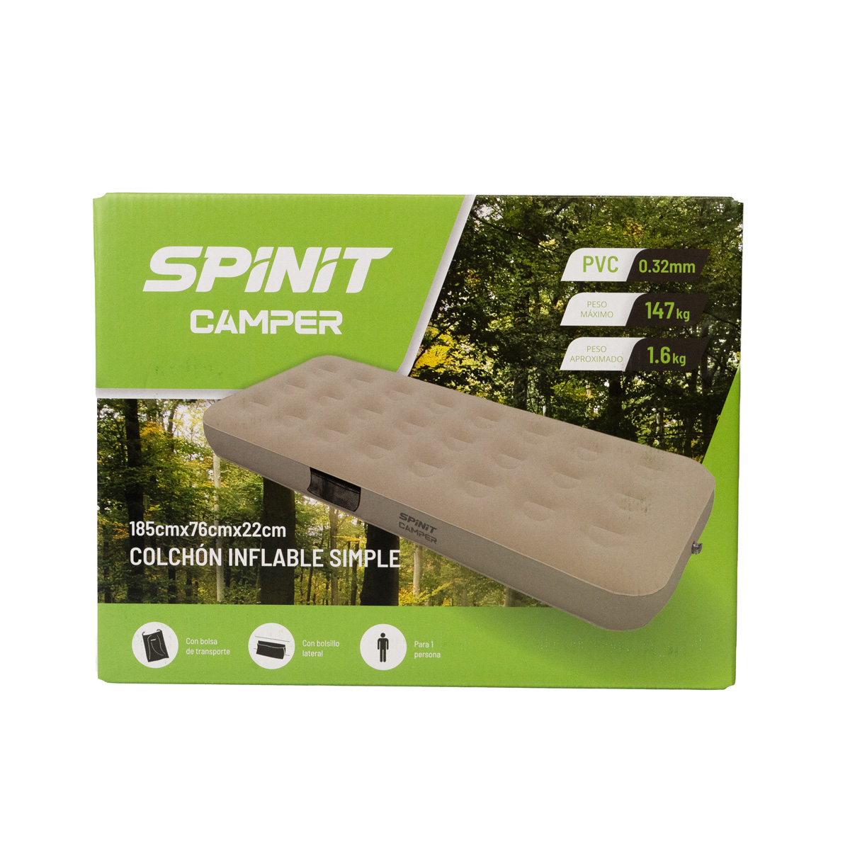 Colchon Inflable Camper Spinit Simple Ancho 76cm Hasta 147kg