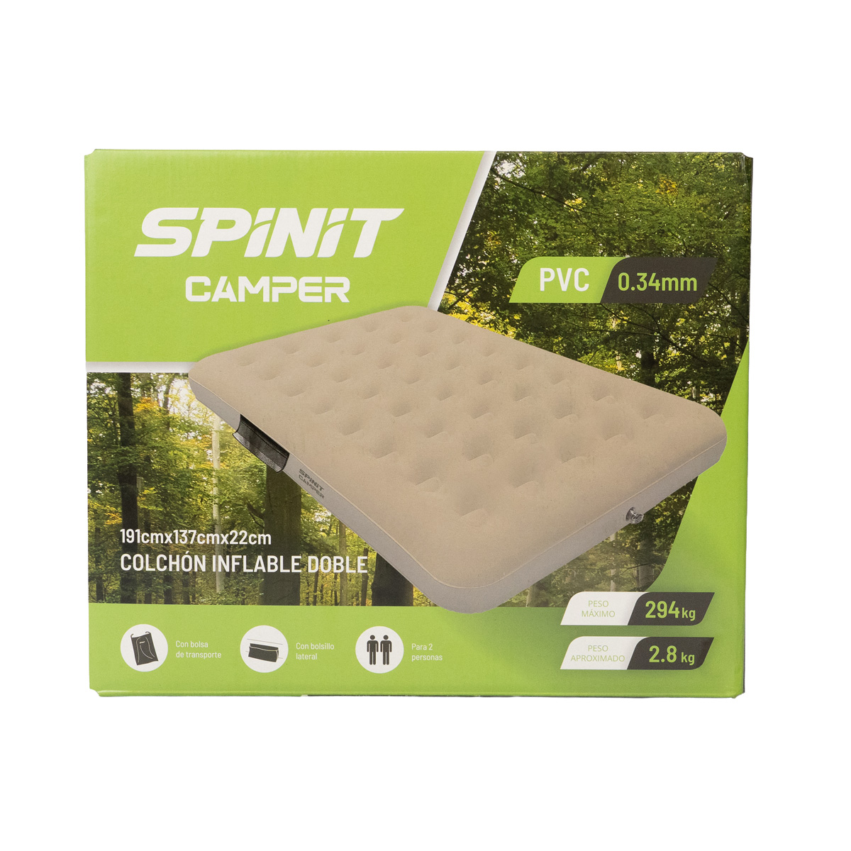 Colchon Inflable Camper Spinit Doble 137cm 2 Plazas Bolsillo