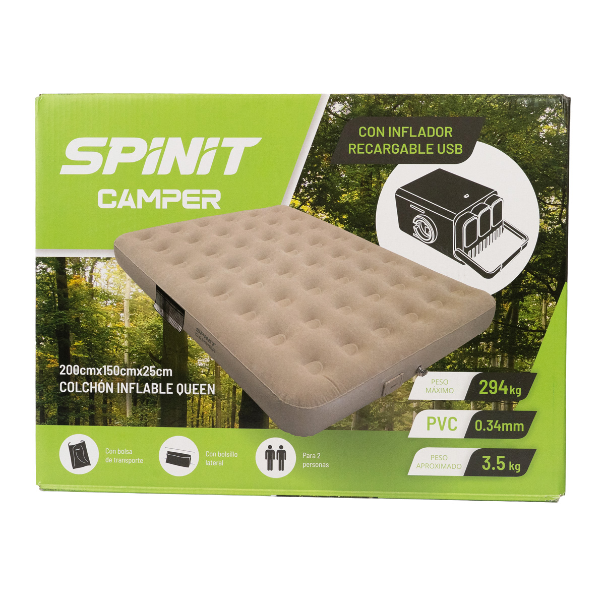 Colchon Inflable Spinit Camper Queen Inflador 200x150 294kg