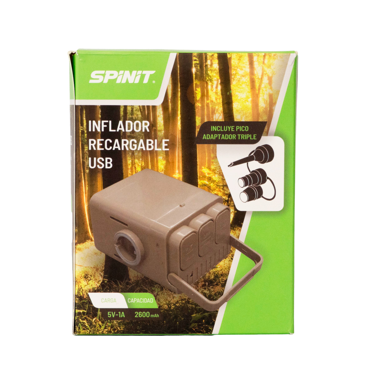 Inflador Spinit Eléctrico Recargable Con Cable Usb Mas 3 Picos Para Inflables Colchón