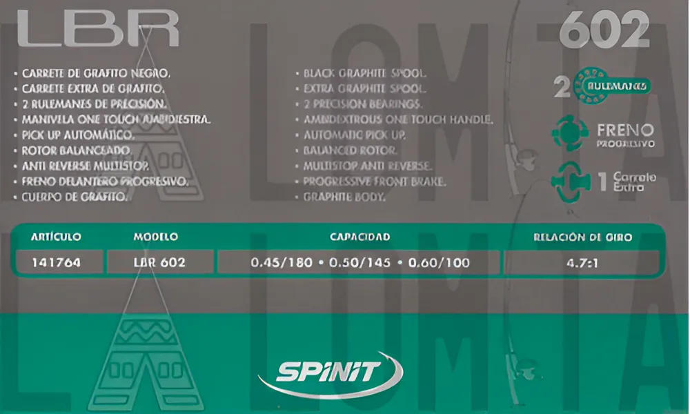 Reel Spinit lbr 2 Reel Frontal Spinit Lbr 602 Para Variada 2 Rulemanes 0,50mm/145m