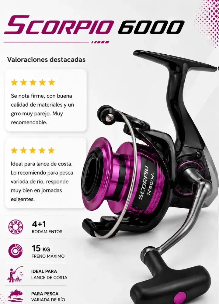 Reel Frontal Okuma Scorpio Sp6000 15kg Freno 5 Rulemanes