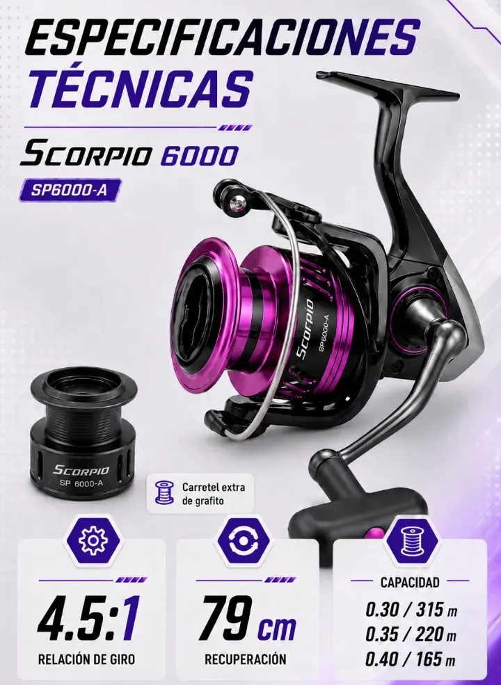 Reel Frontal Okuma Scorpio Sp6000 15kg Freno 5 Rulemanes