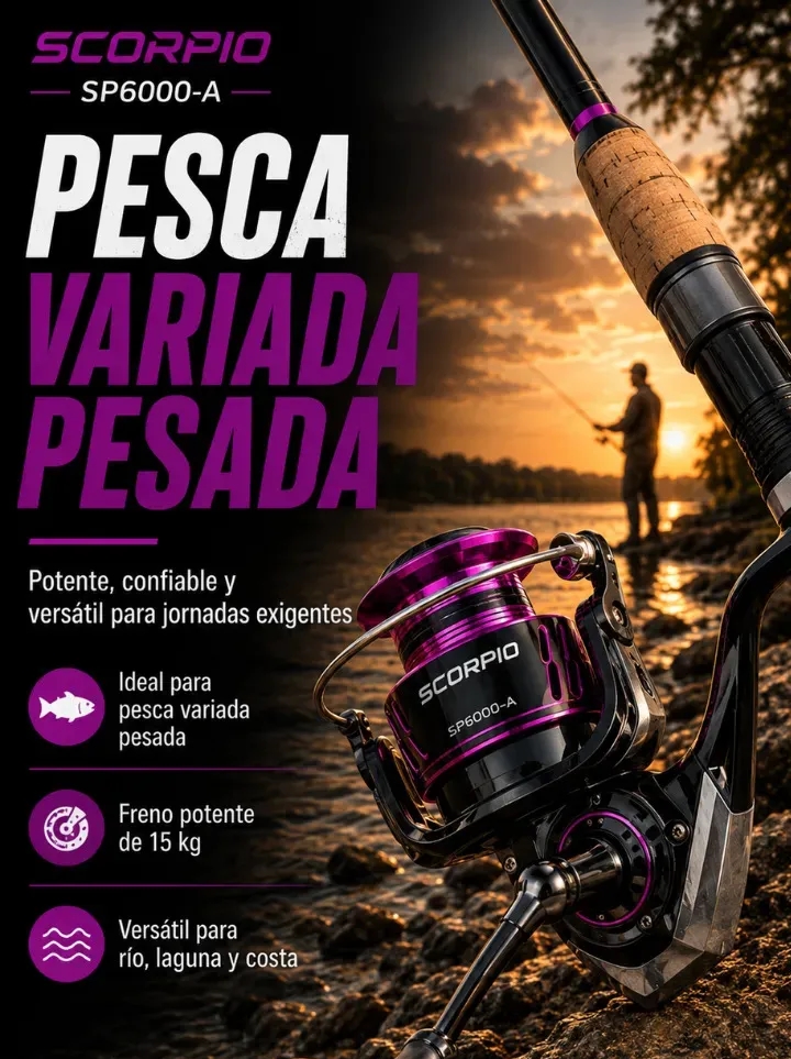 Reel Frontal Okuma Scorpio Sp6000 15kg Freno 5 Rulemanes