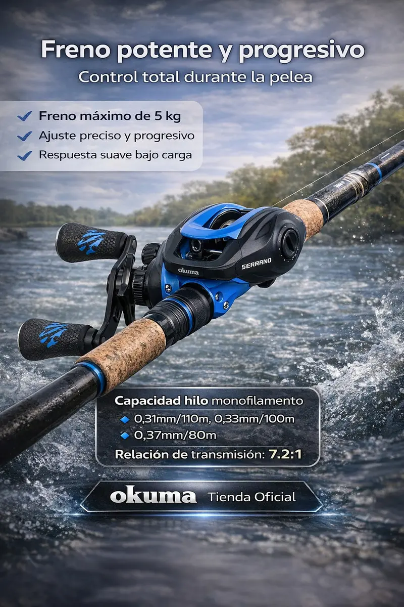 Reel Okuma Serrano Srn101h-a Bait Izquierdo 5kg Freno 7 Rulemanes