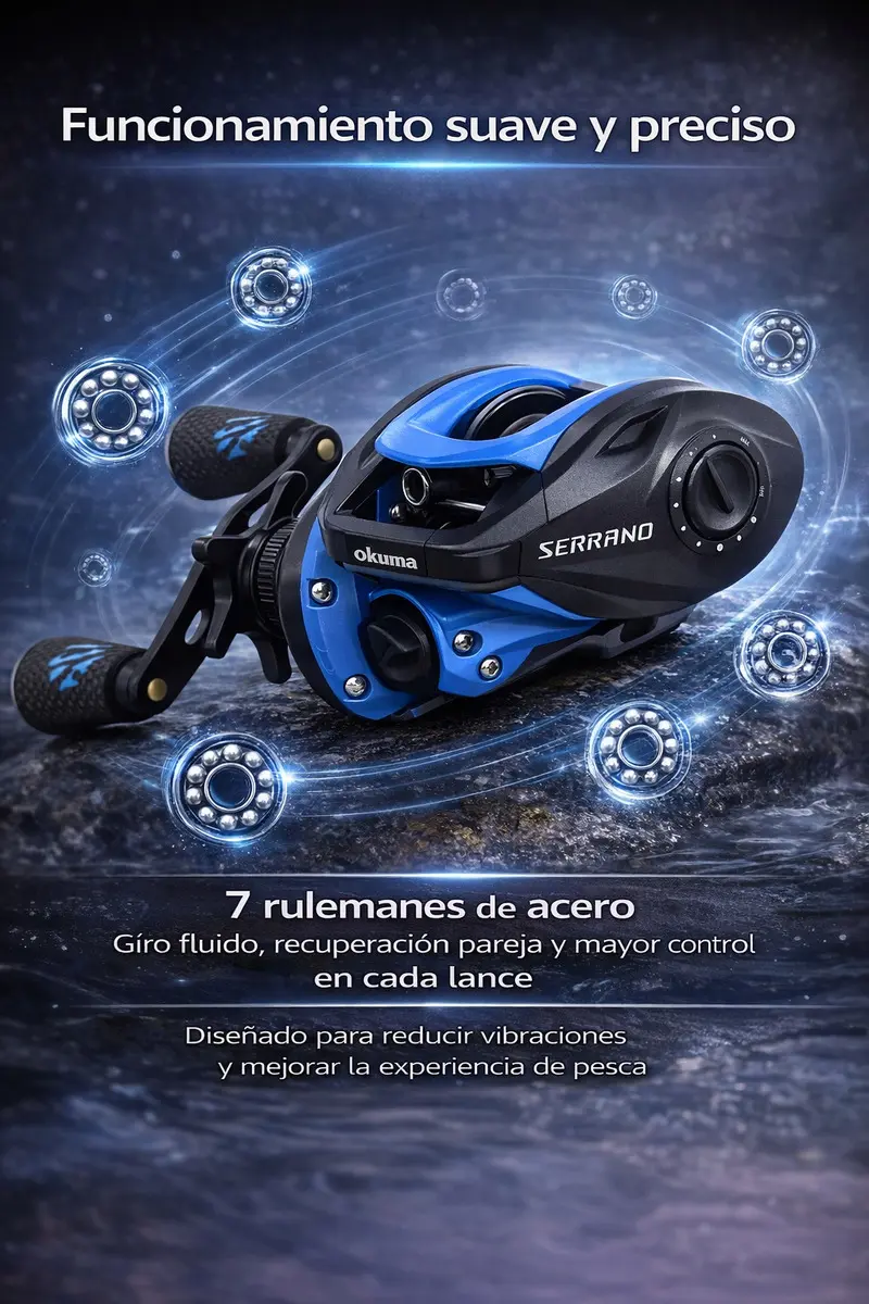 Reel Okuma Serrano Srn101h-a Bait Izquierdo 5kg Freno 7 Rulemanes