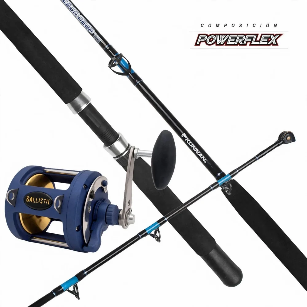 Combo De Pescar Embarcado Kunnan Ocean Deep 2.10m 80 lbs + Reel Rotativo de Fuerza