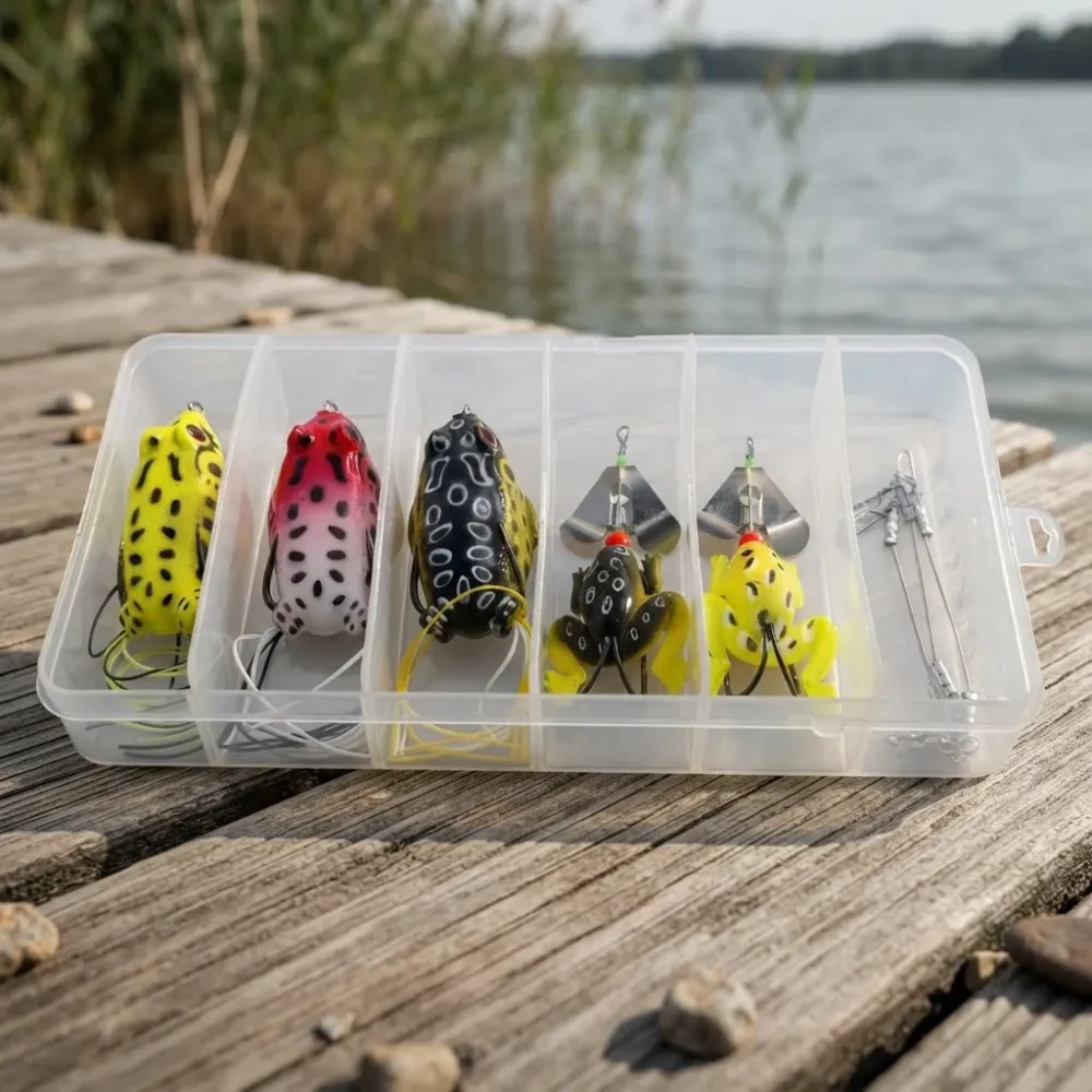 Combo Kit Señuelos Waterdog Caja+5 Ranas+accesorios Tararira