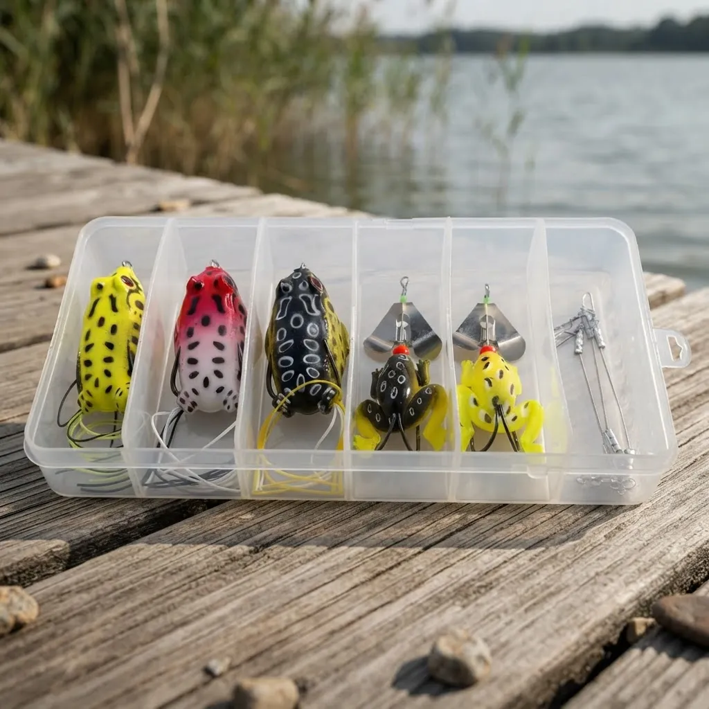 Combo Kit Señuelos Waterdog Caja+5 Ranas+accesorios Tararira