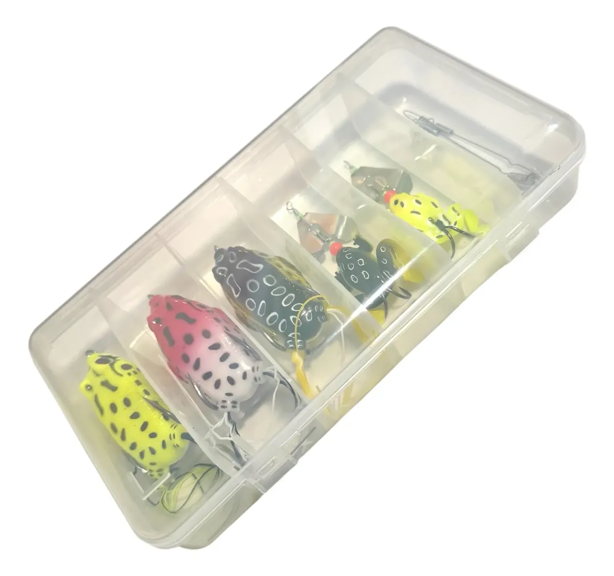 Combo Kit Señuelos Waterdog Caja+5 Ranas+accesorios Tararira