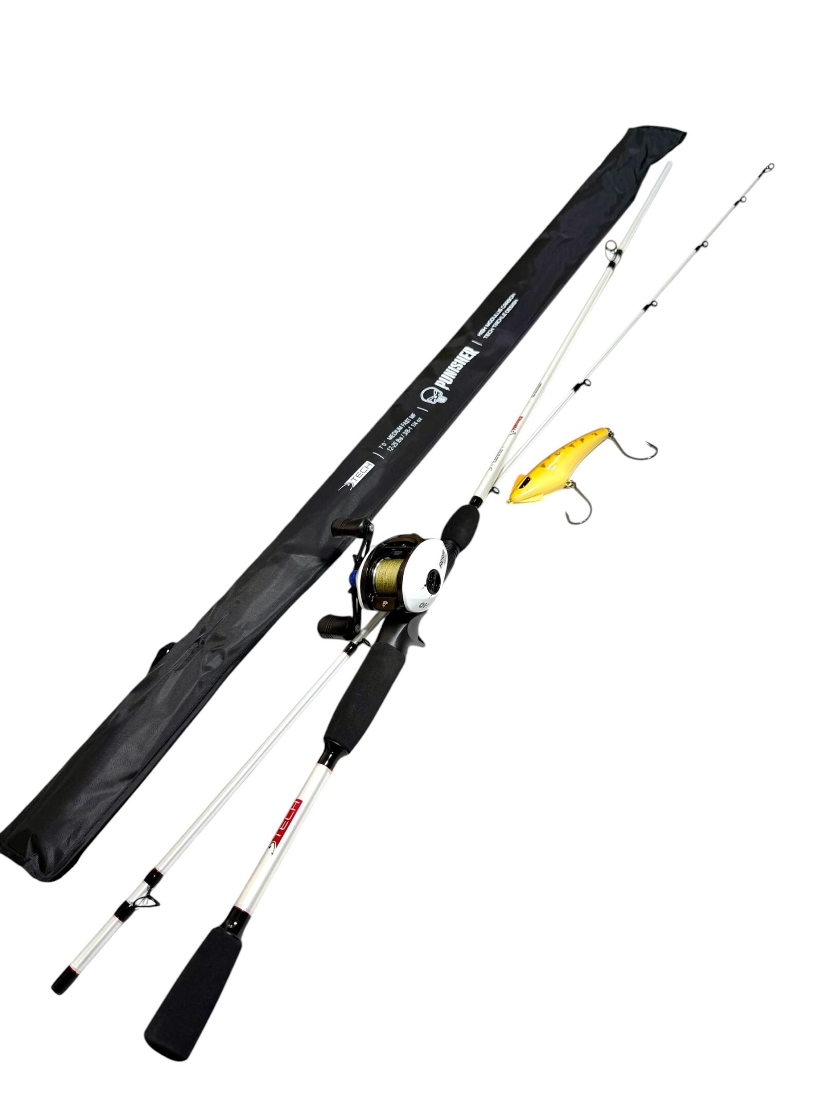 Combo Pesca Bait Caña Tech 12-25 Lb + Reel Kunnan 6 Rulemanes 8kg + Multi + Señuelo